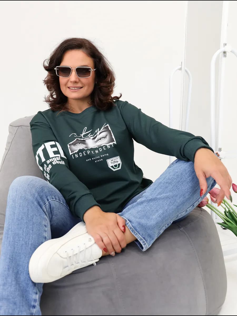 Свитшот свободный без начеса с принтом