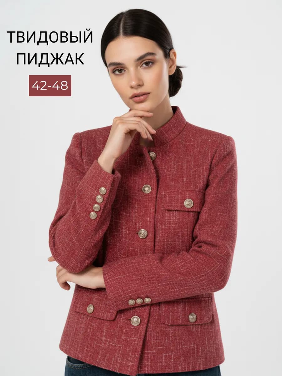 Пиджак твидовый укороченный жакет