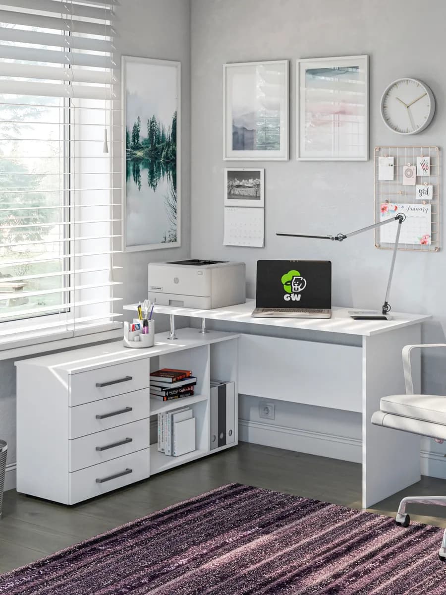 Стол письменный компьютерный угловой с ящиками и полками