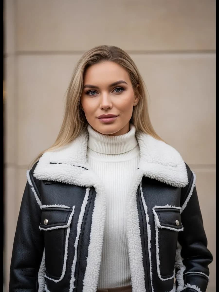 Дубленка авиатор оверсайз короткая осень-зима