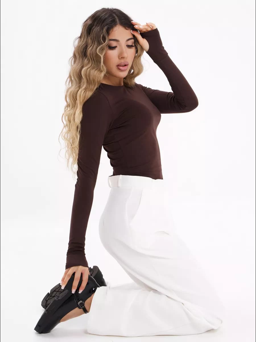 Лонгслив обтягивающий кофта с вырезом для пальца СКИМС