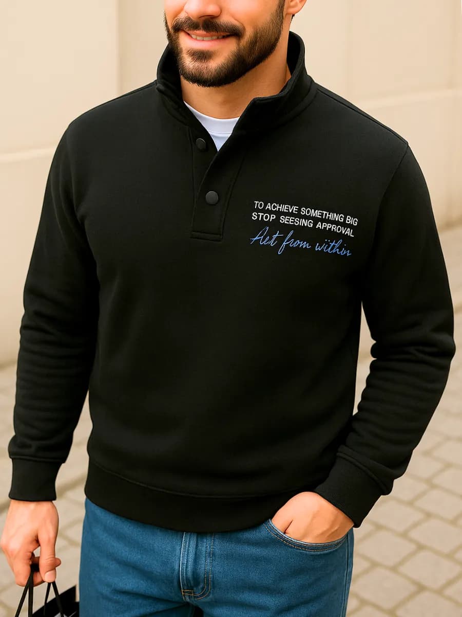 Свитшот хлопковый без начеса с горлом на кнопках