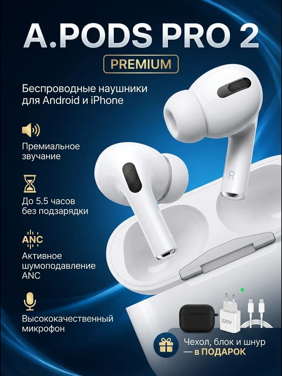 Наушники беспроводные с шумоподавлением для IPhone и Android