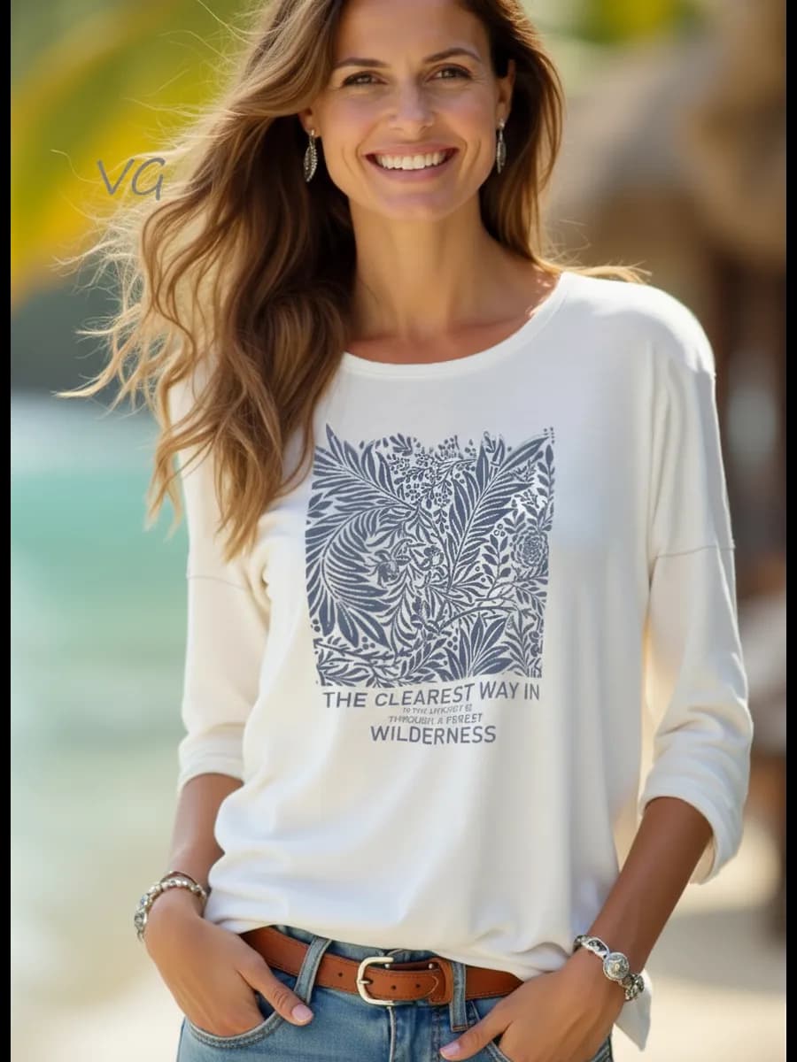 Лонгслив трикотажный с принтом и рукавом 3 4