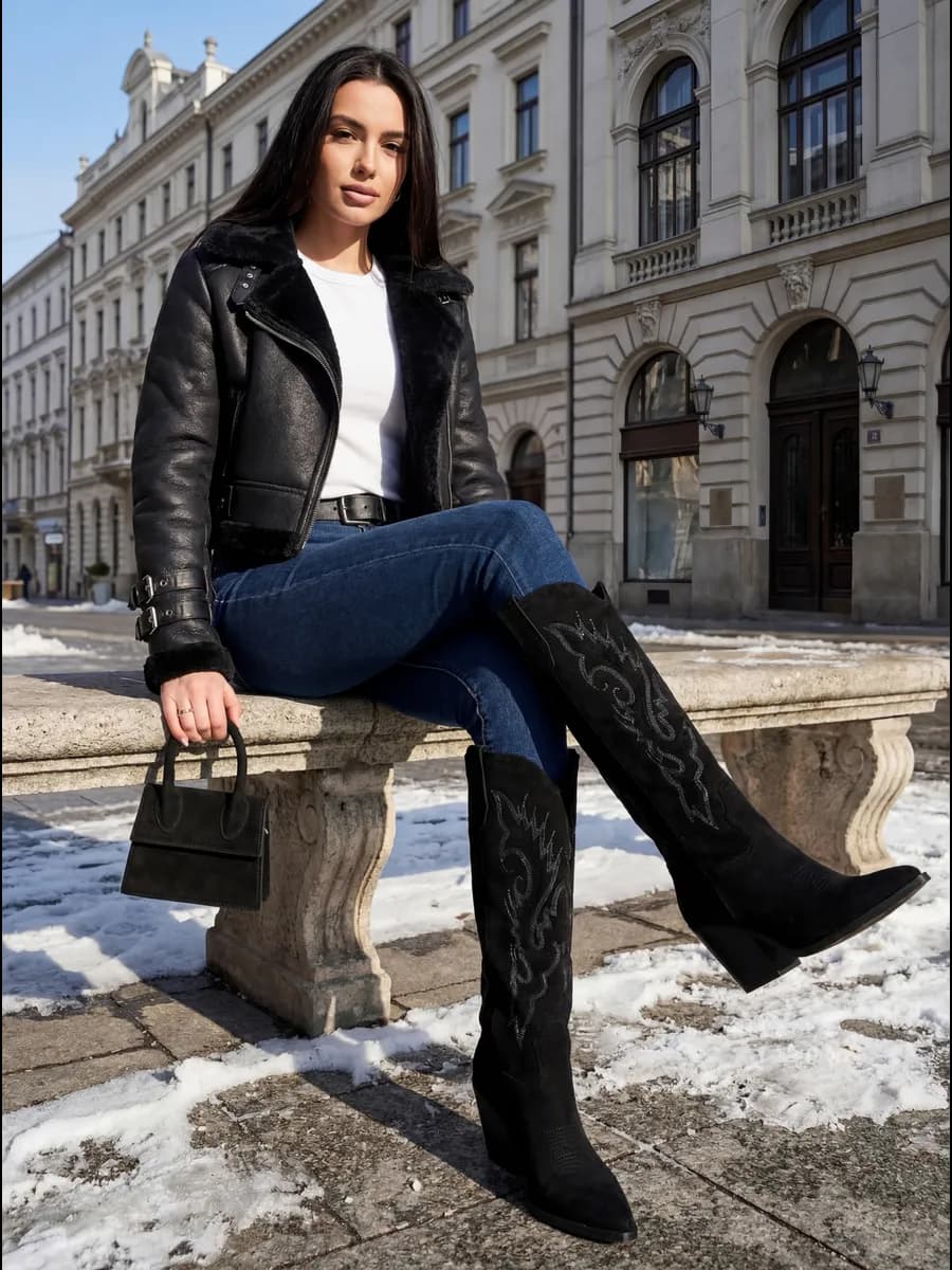 Сапоги зимние на каблуке казаки