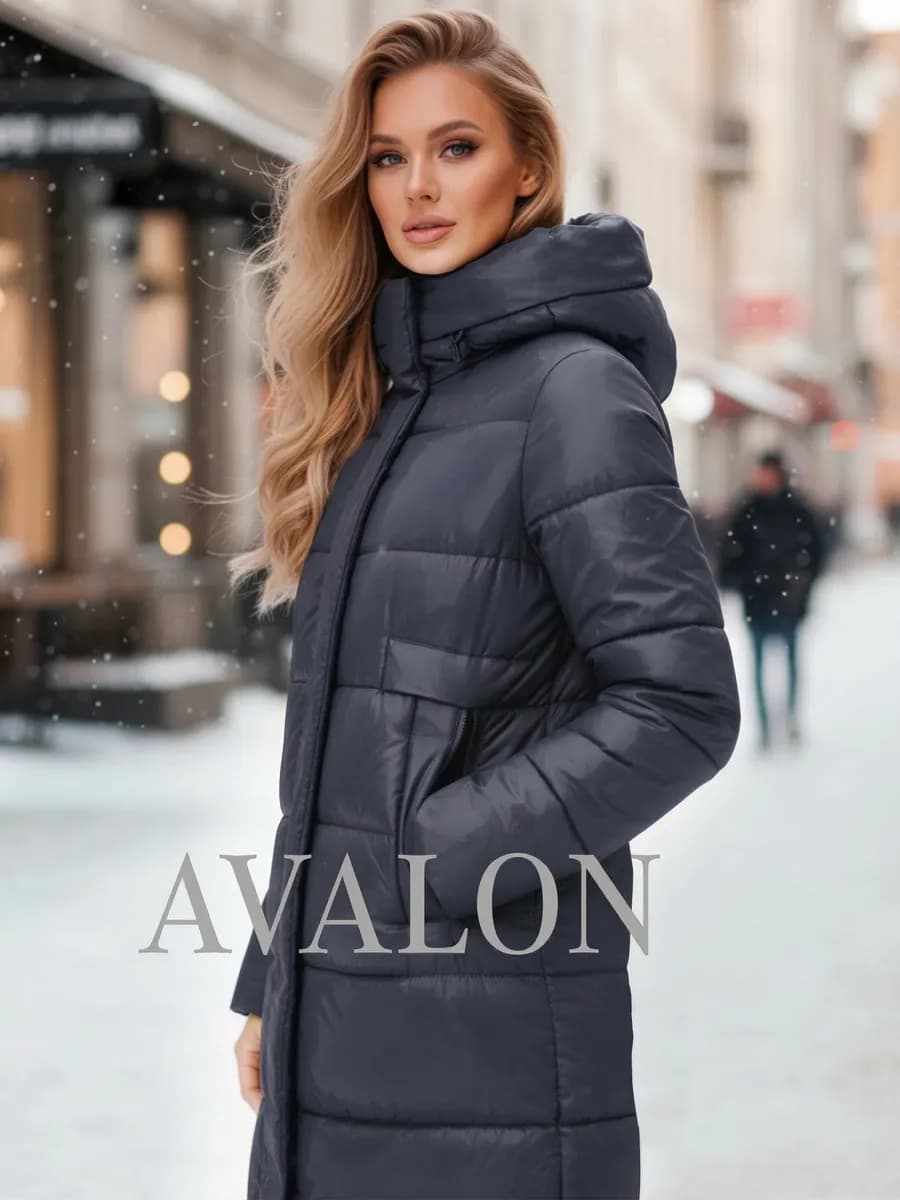 Пуховик зимний стеганый с капюшоном