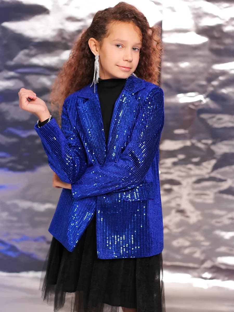 Пиджак с пайетками блестящий сценический синий