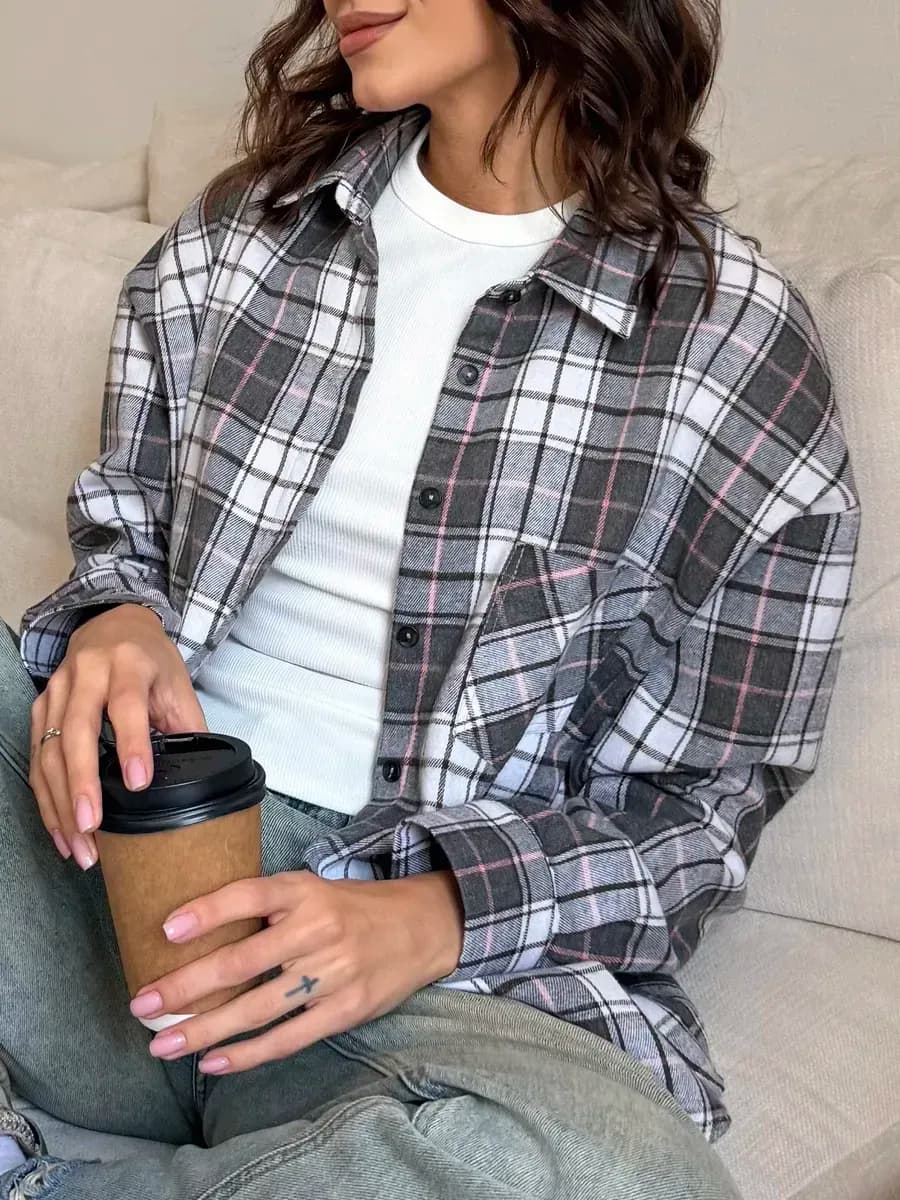 Рубашка в клетку хлопковая оверсайз