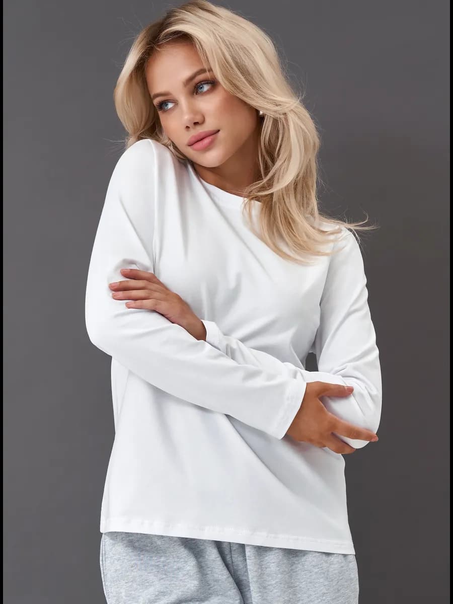 Лонгслив белый базовый хлопок