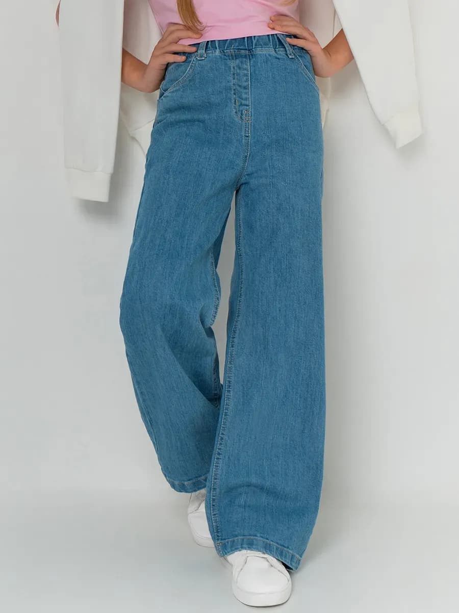 Джинсы палаццо на резинке широкие