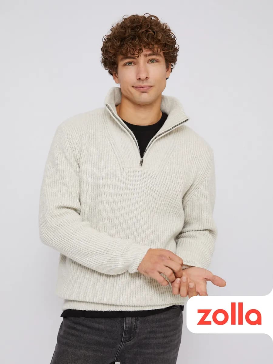 Мужской свитер с горлом на молнии шерсть