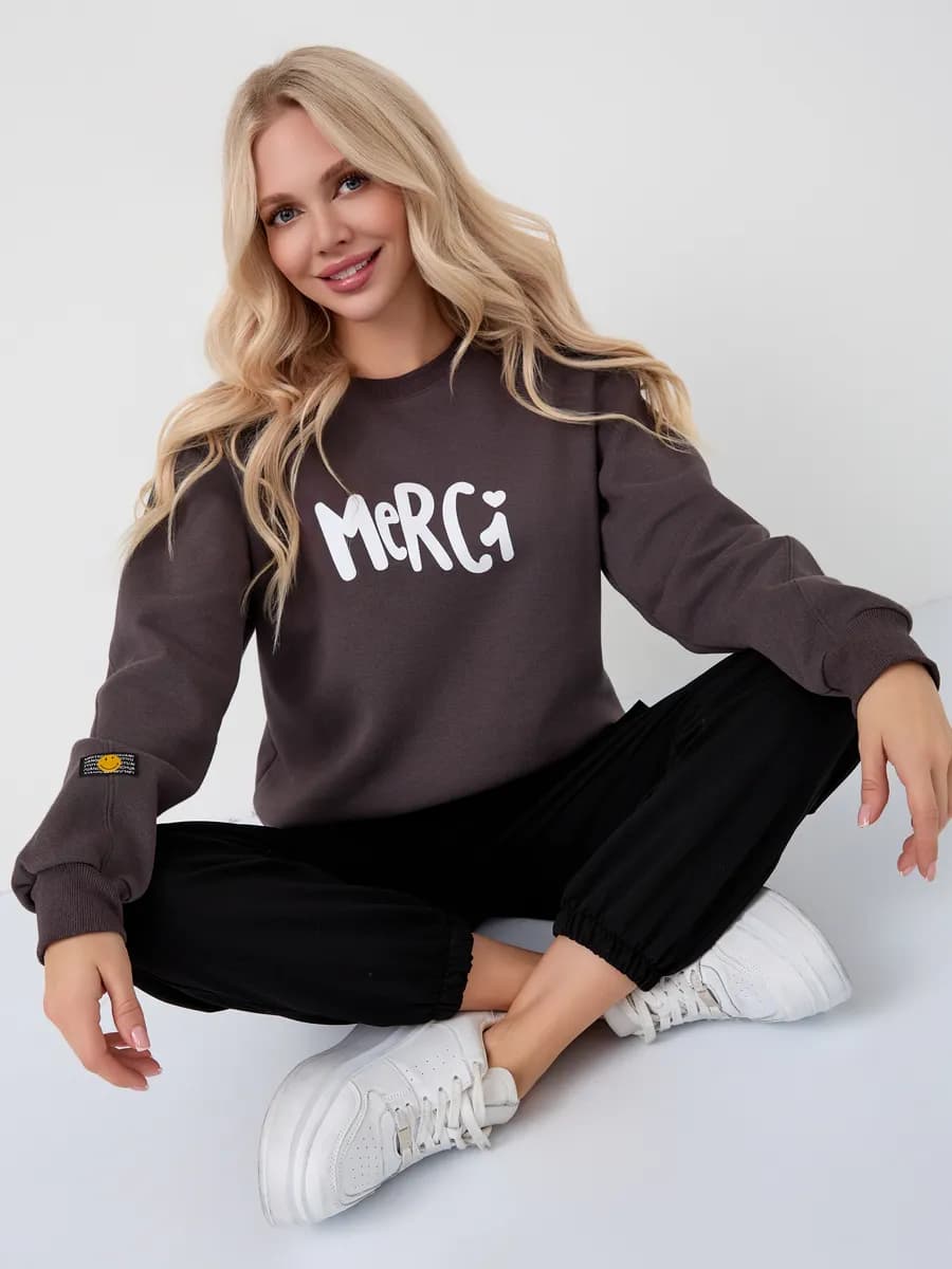 Джемпер Оверсайз Лонгслив Свитер Спортивный с Принтом