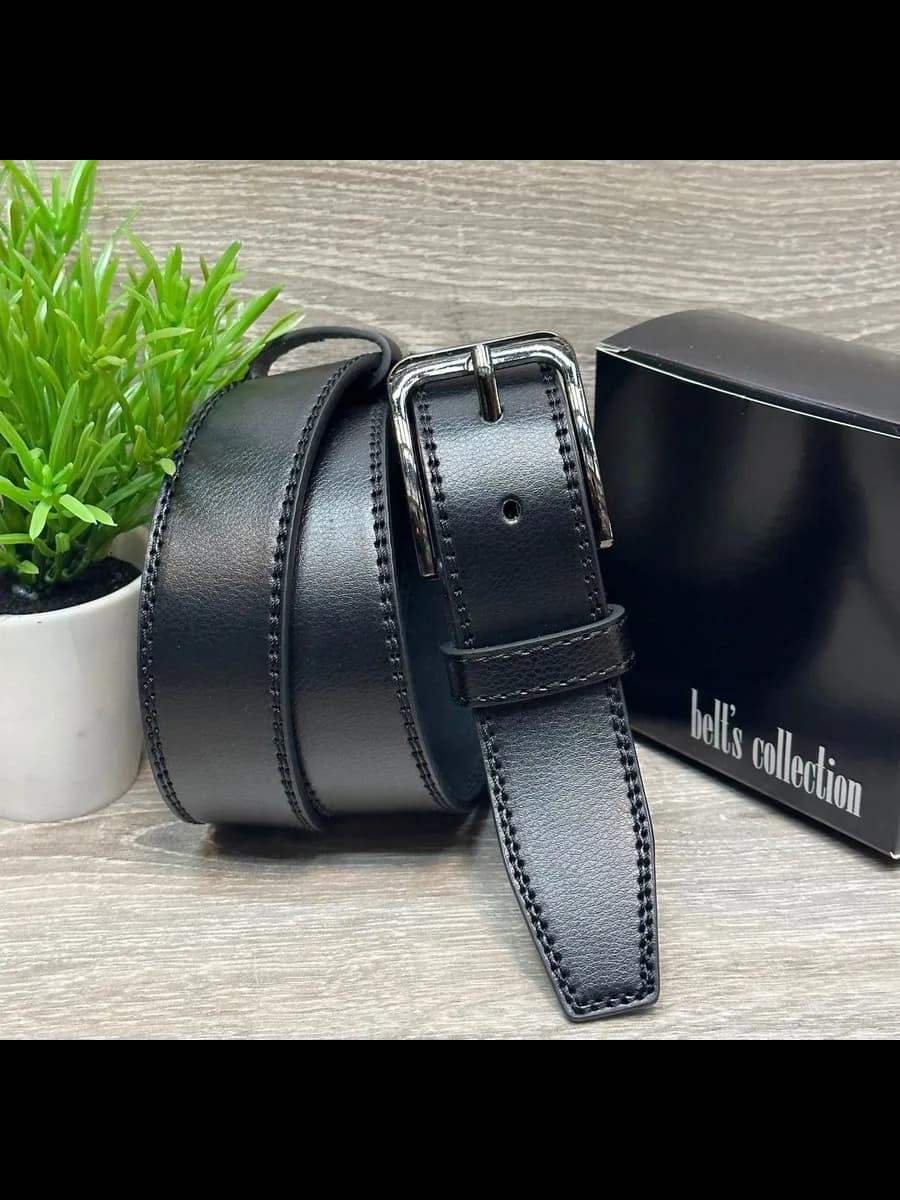 Пояс из натуральной кожи черный в подарочной упаковке