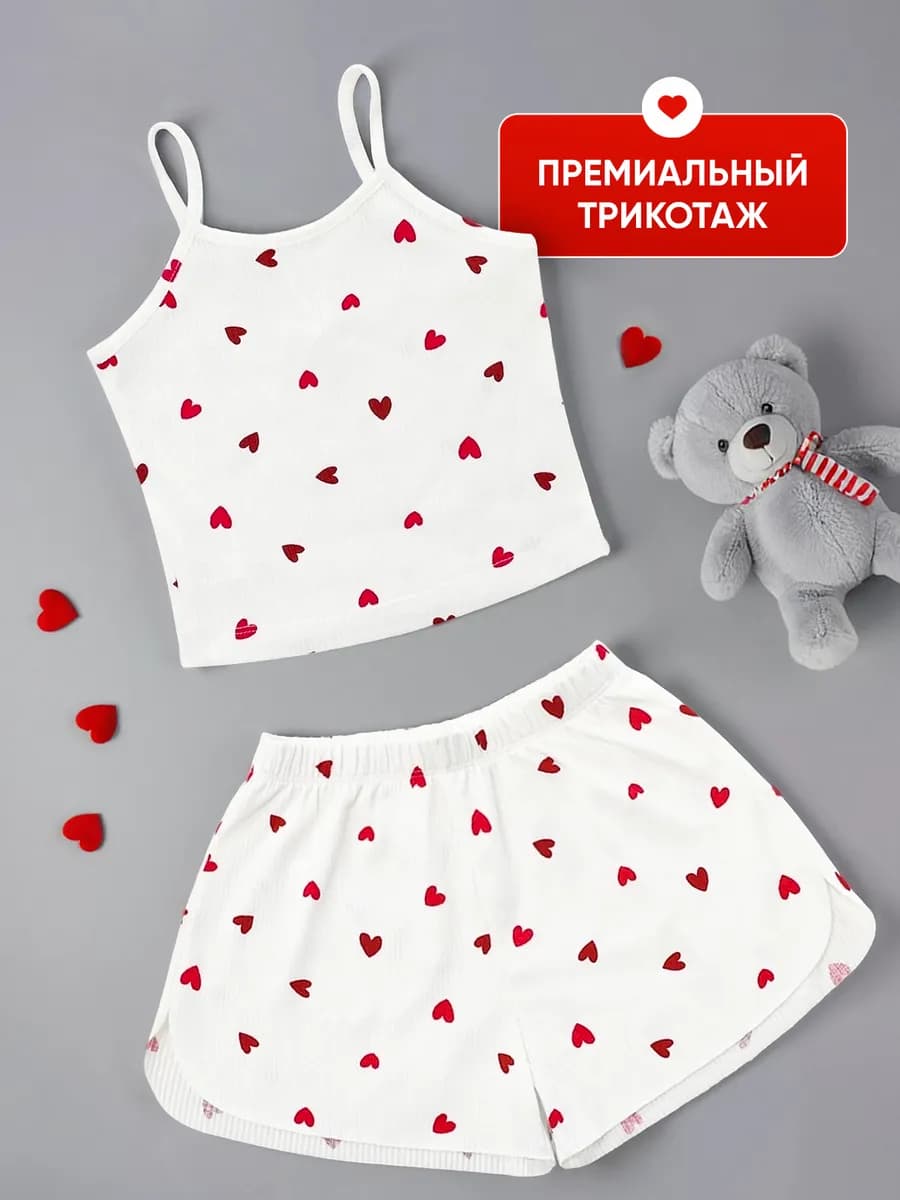 Пижама детская с шортами и майкой с сердечками