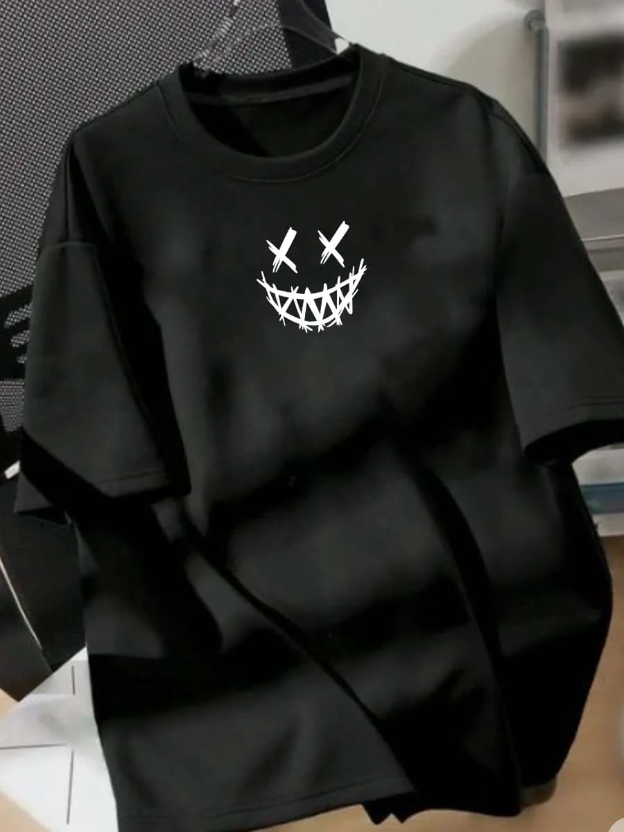 Футболка черная с принтом хлопок