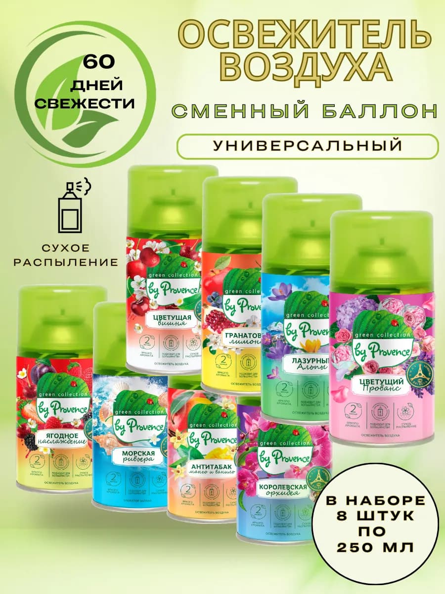 Освежитель воздуха сменный баллон, 8 шт по 250 мл