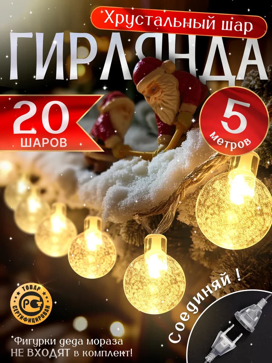 Гирлянда новогодняя новый год шарик прозрачный теплый