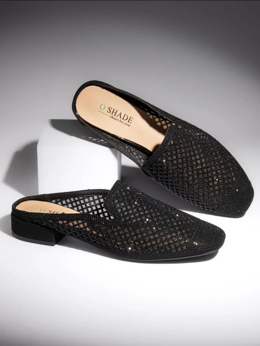 Туфли мюли женские вечерние со стразами