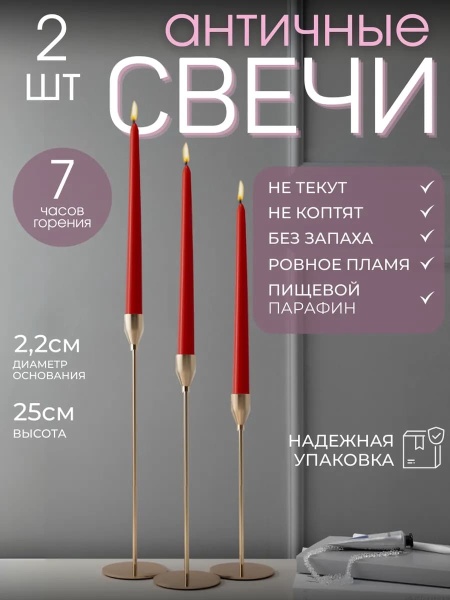Свечи длинные античные для подсвечника 2 штуки
