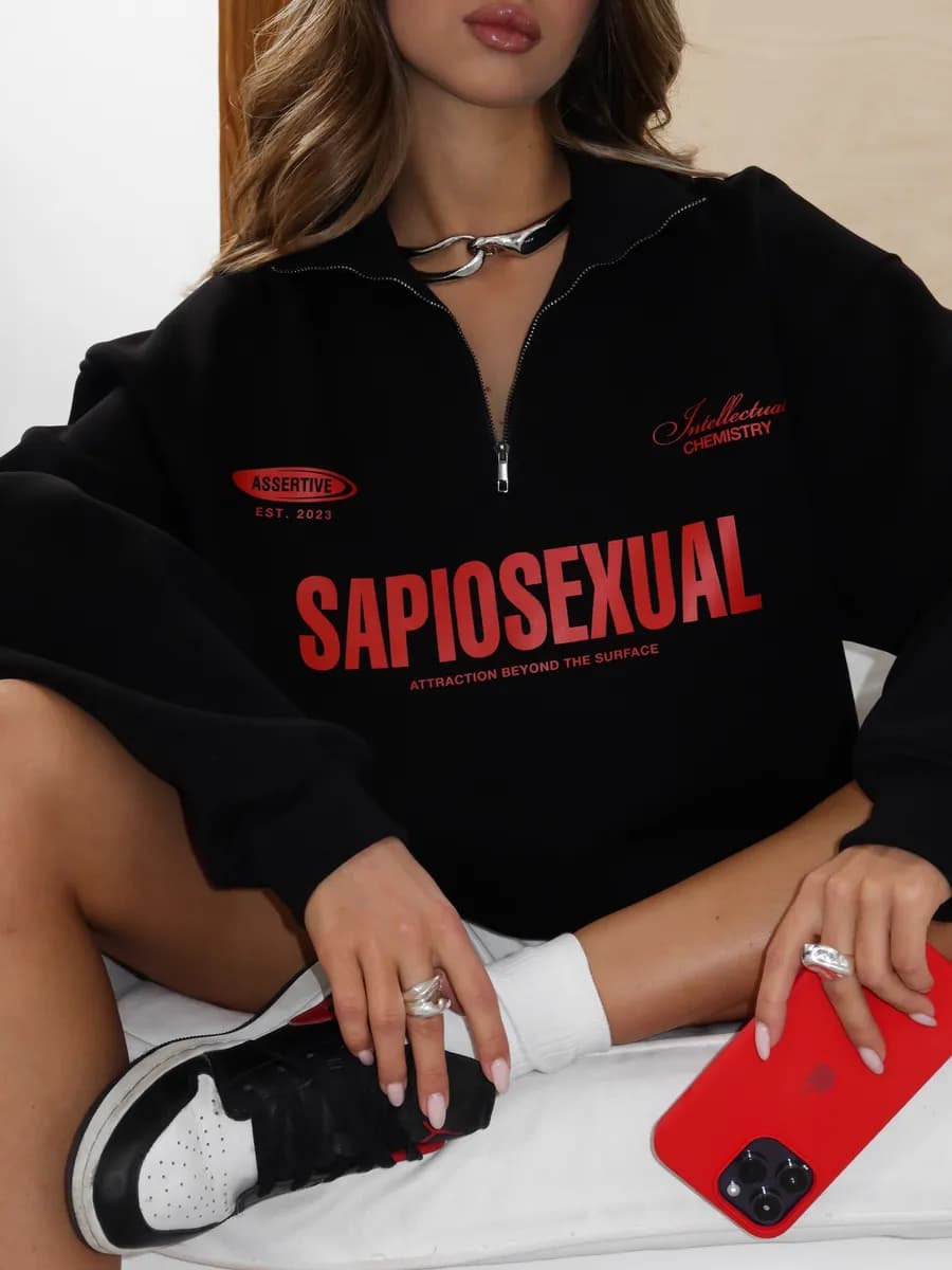 Свитшот на молнии полузамок оверсайз с принтом