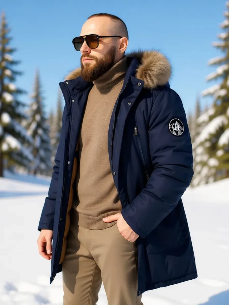 Парка зимняя мужская Пуховик длинный с капюшоном