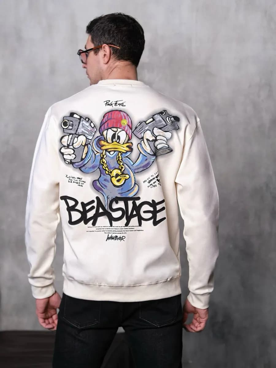 Свитшот с принтом на спине без начеса