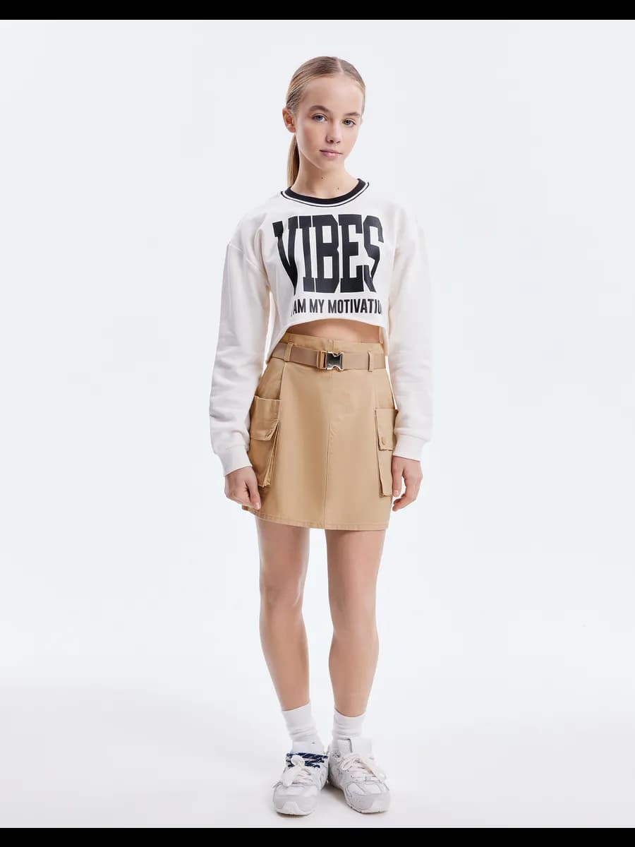 Бежевая мини-юбка карго с ремнём