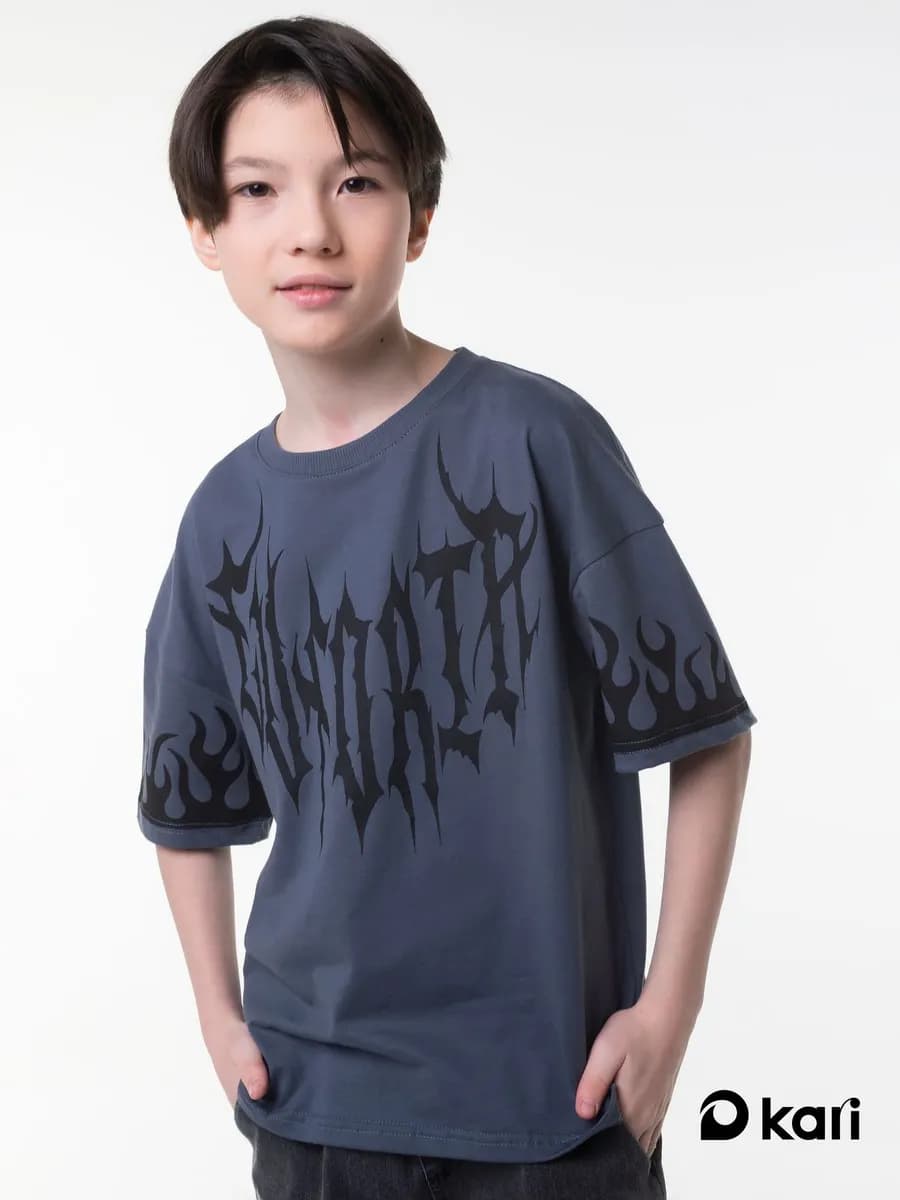 Футболка для мальчика оверсайз макси серая с принтом