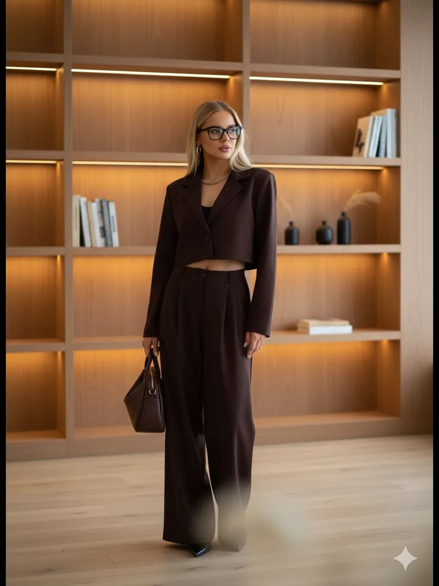 Брючный костюм с укороченным пиджаком