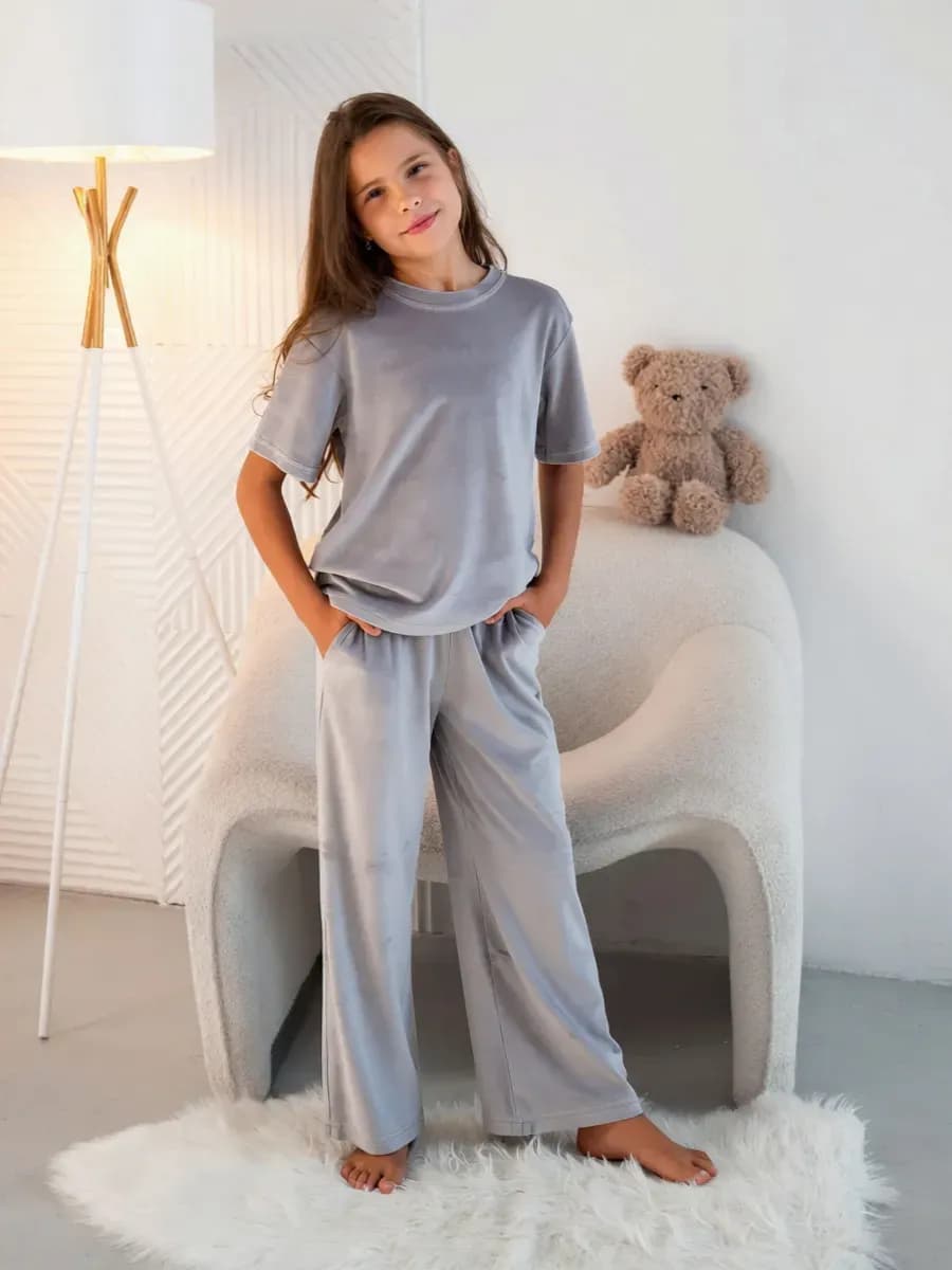 Костюм с брюками велюровый домашний летний