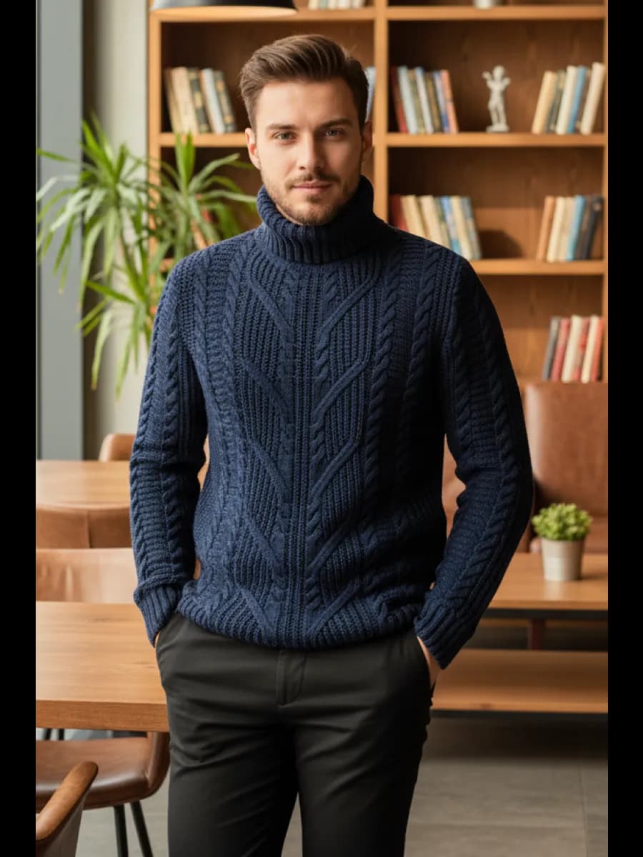 Свитер мужской с горлом теплый шерстяной