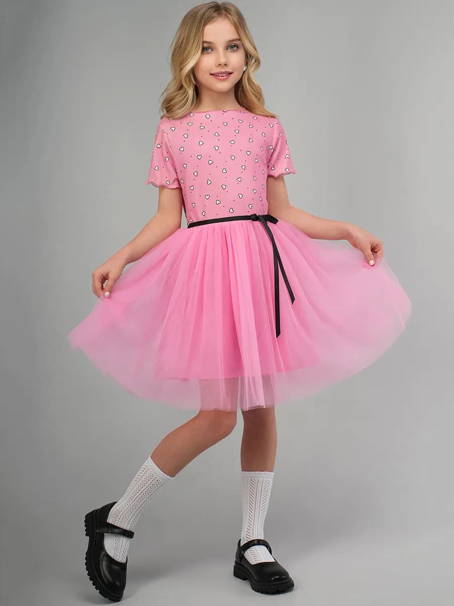 Платье новогоднее нарядное детское в рубчик с сердечками