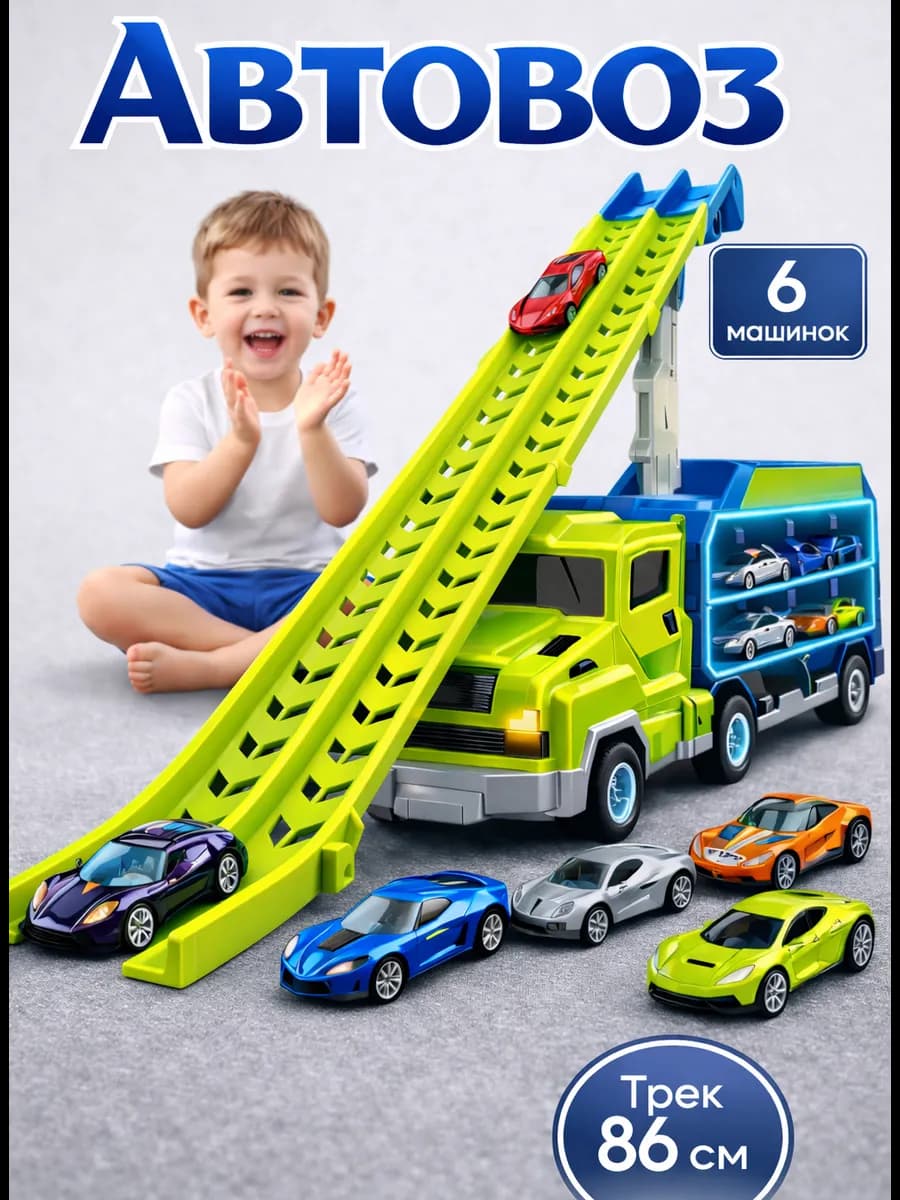 Автовоз с машинками и гоночной трассой