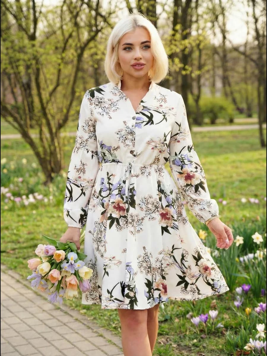Платье праздничное офисное в цветочек