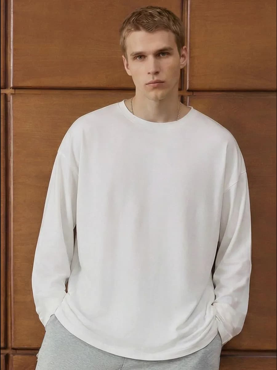Лонгслив мужской оверсайз с длинным рукавом хлопок белый