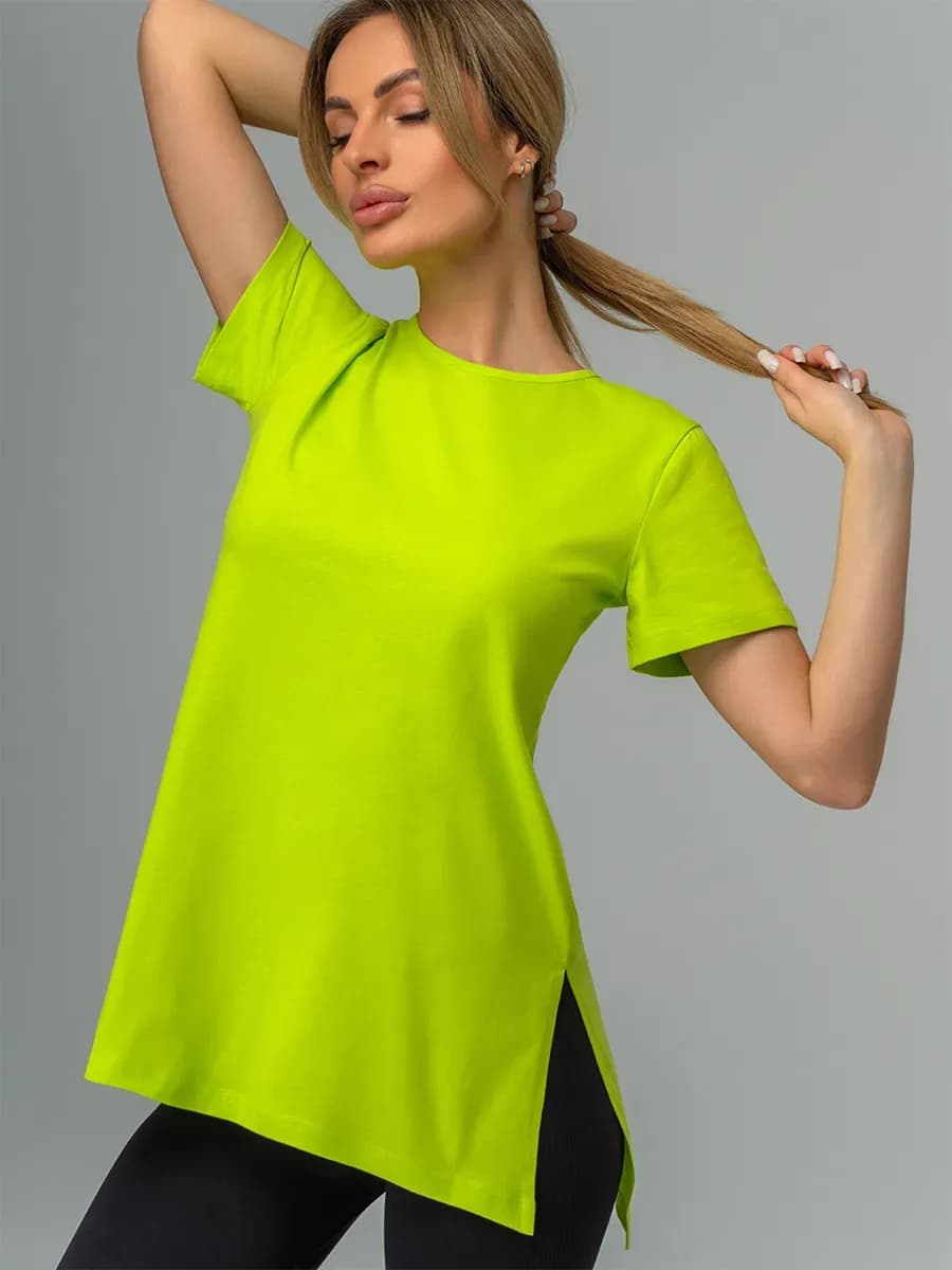 Футболка туника с разрезами удлиненная однотонная хлопок