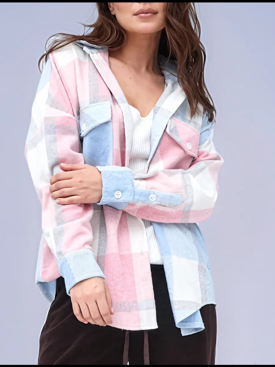 Рубашка в клетку с капюшоном теплая