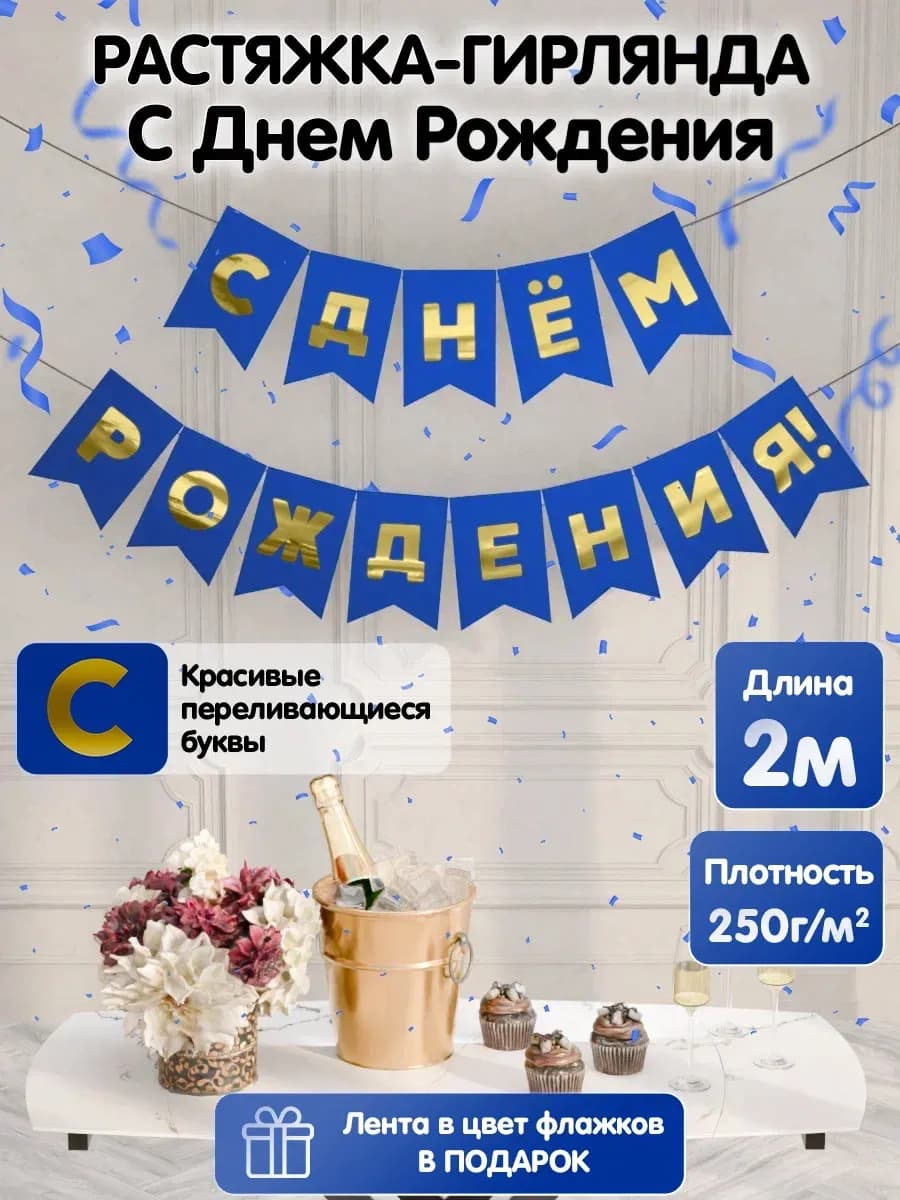 Растяжка-гирлянда флажки С Днем Рождения