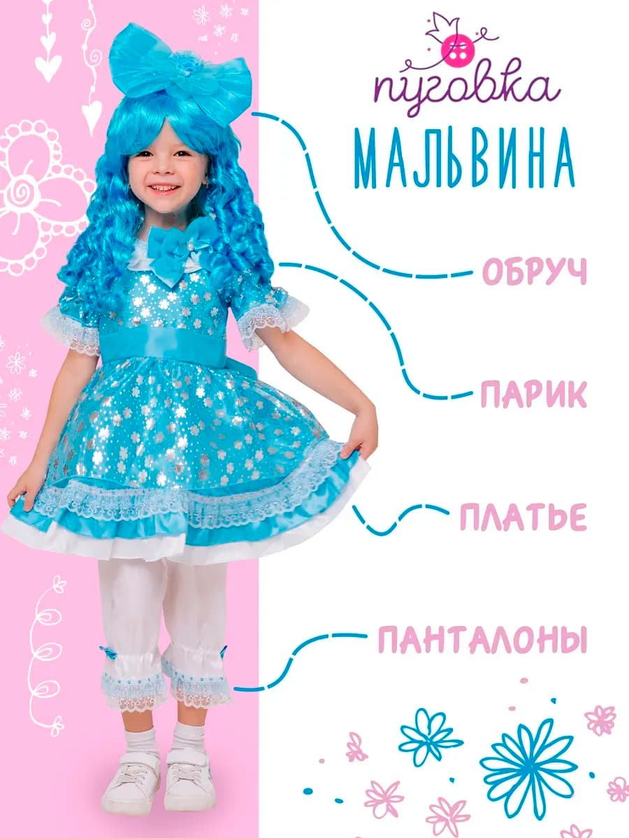 Карнавальный костюм Мальвина детский для девочки