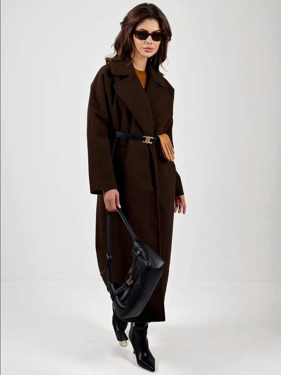 Пальто длинное оверсайз с поясом