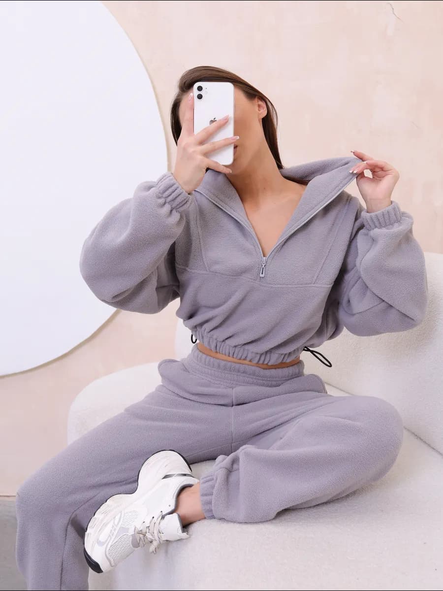 Костюм спортивный на флисе теплый без начеса оверсайз