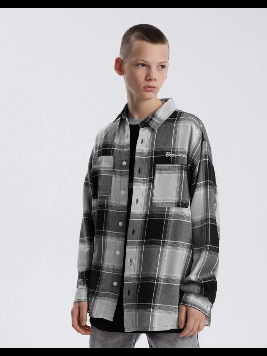 Хаки клетчатая рубашка oversize из фланели