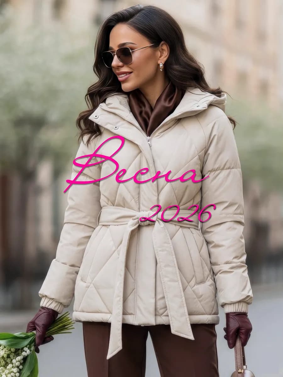 Куртка стеганая демисезонная с капюшоном и поясом