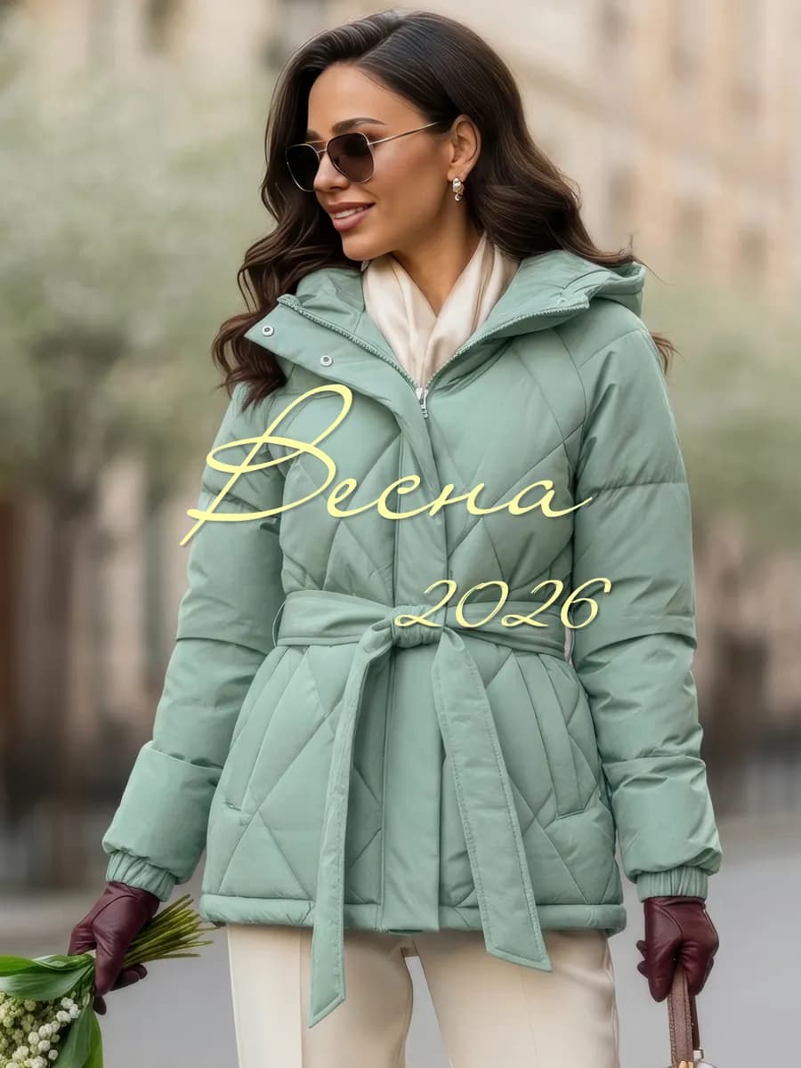 Куртка стеганая демисезонная с капюшоном и поясом