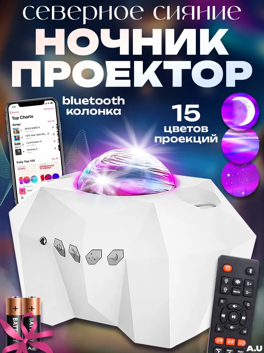 Проектор звездное небо с bluetooth колонкой для детей