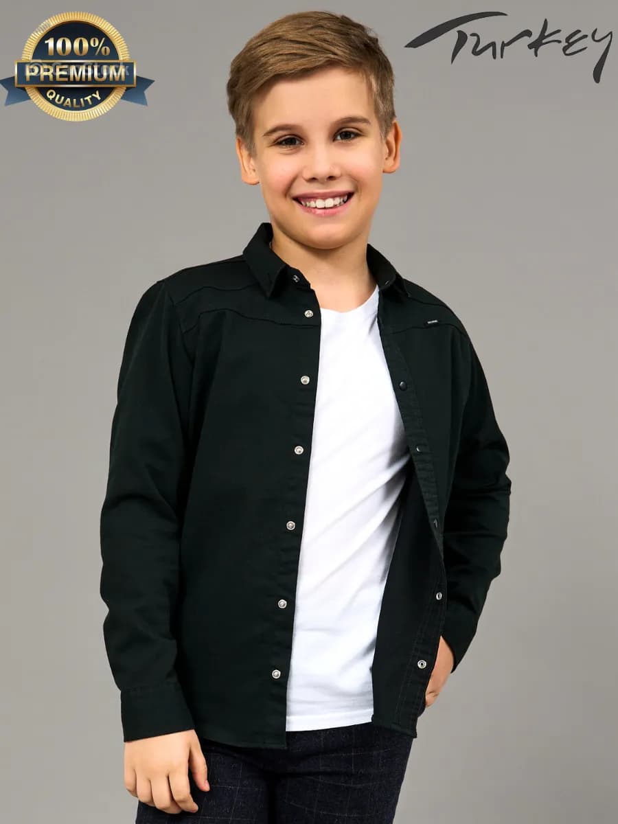 Рубашка детская на кнопках школьная черная джинсовая