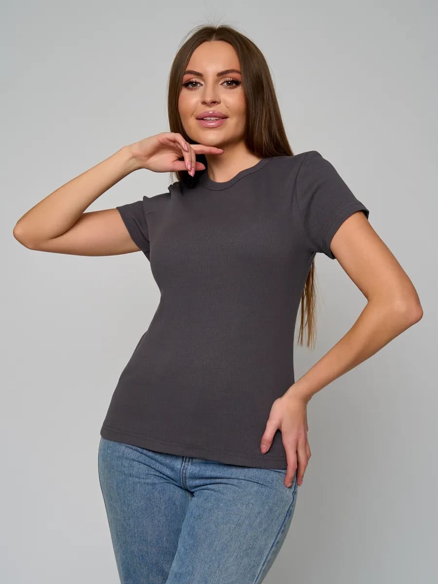 Футболка в рубчик однотонная базовая хлопок