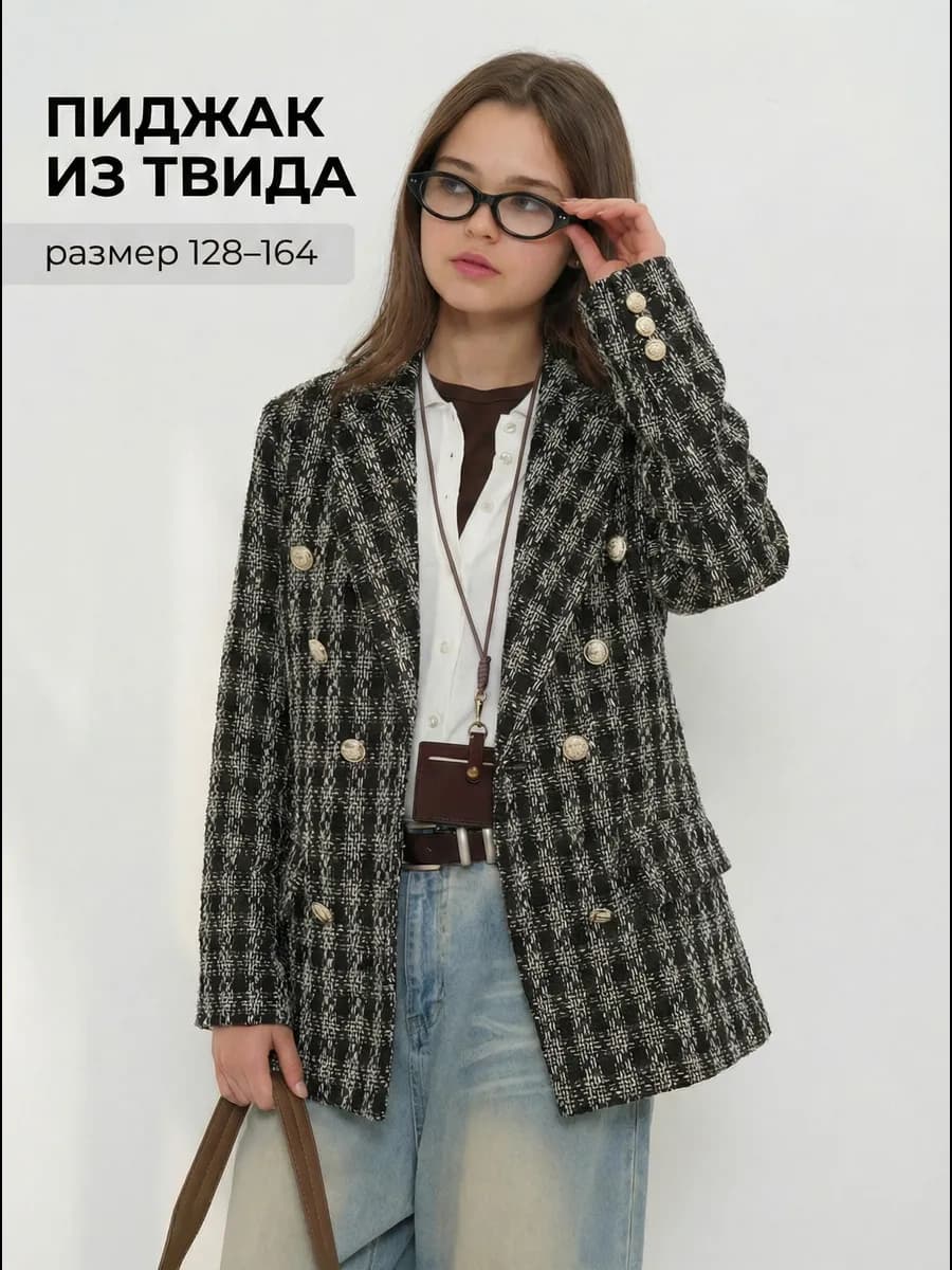 Пиджак жакет твидовый в клетку нарядный детский