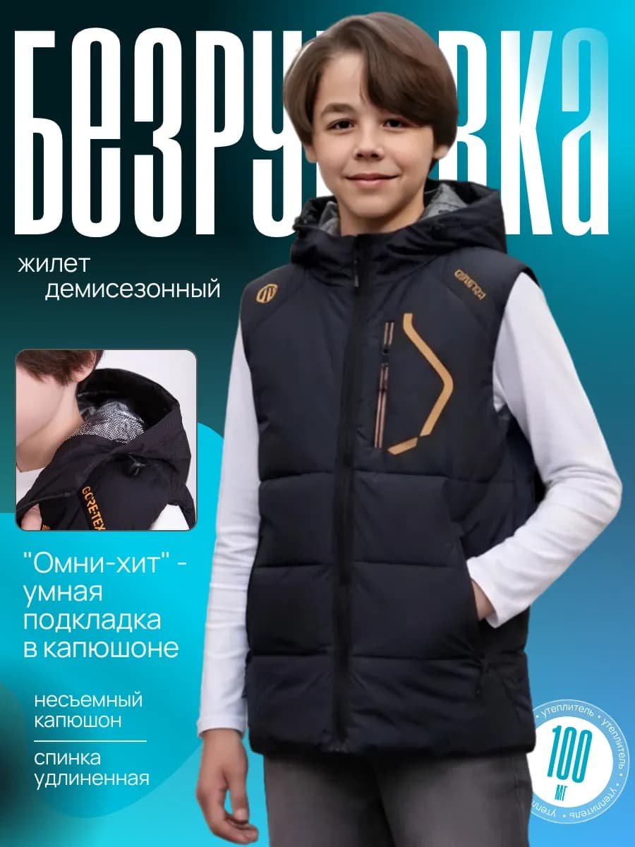 Жилет утепленный безрукавка с капюшоном