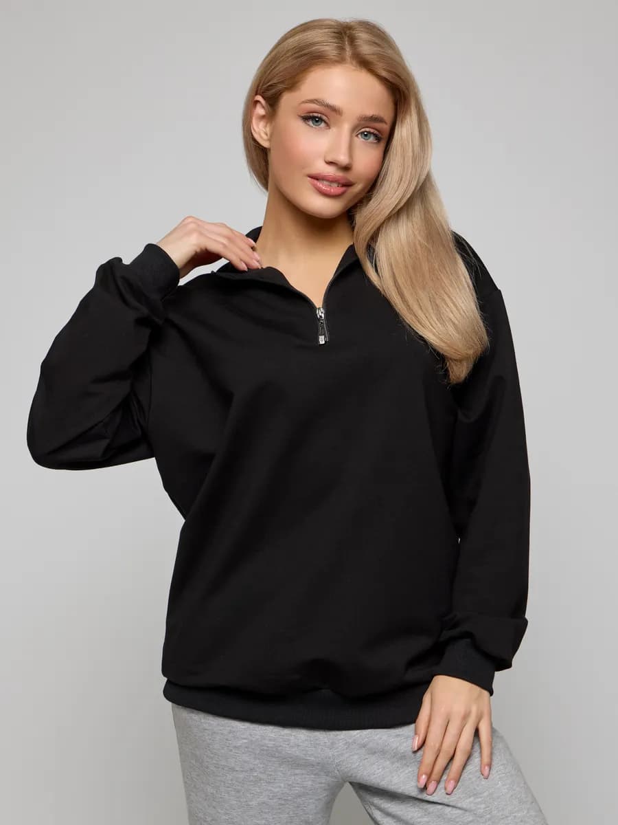 Свитшот лонгслив оверсайз без капюшона с молнией